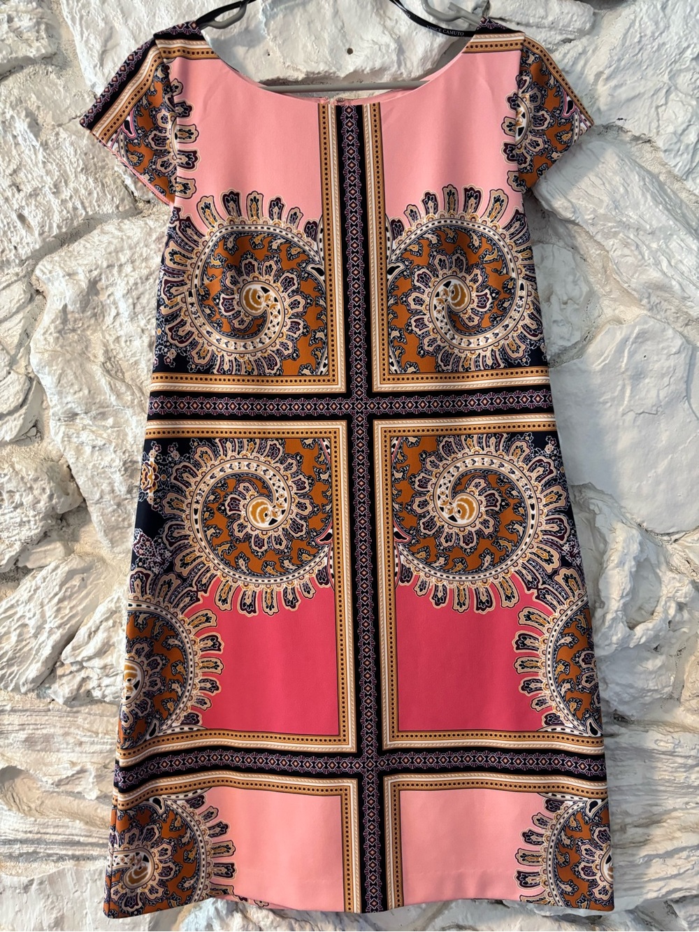 Vince Camuto Pink and Mustard Paisley Print Shift Dress